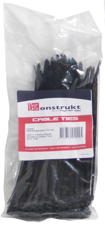 CABLE TIE 300 X 4.8MM - PKT OF 100 ( BLACK) 